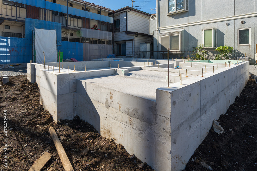 Ground concrete work for a family home in Japan
