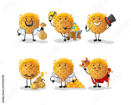 waffle rich group character. cartoon mascot vector