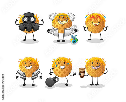 waffle villain group character. cartoon mascot vector
