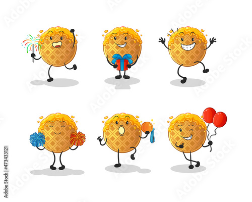 waffle celebration set character. cartoon mascot vector