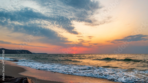 The last moments of sunset in the Baltic Sea in Svetlogorsk  Russia