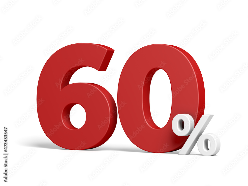 Sixty percent isolated on white background. Discount. 60% off. 3d illustration. Sixty percent isolated on white background. Discount. 60% off. 3d illustration.