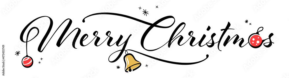 Merry christmas hand lettering inscription vector design, calligraphy illustration with christmas icons - obrazy, fototapety, plakaty 