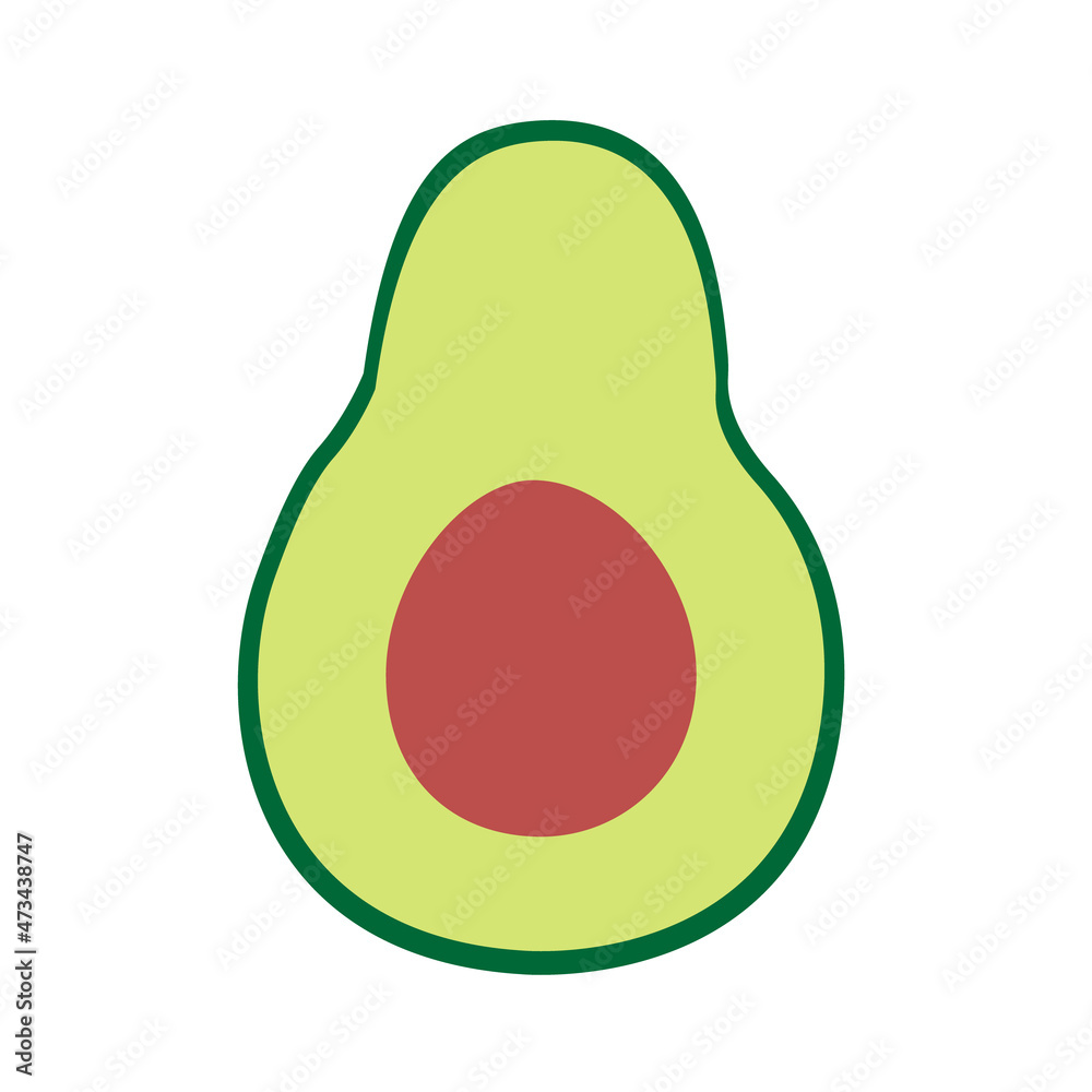 Vector flat hand drawn avocado isolated on white background Vector flat hand drawn avocado isolated on white background