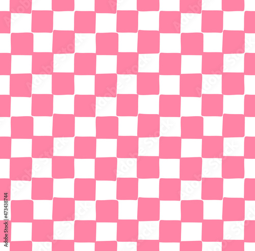 3D Fototapete Badezimmer - Fototapete Vector seamless pattern of pink hand drawn sketch doodle chessboard checkered texture isolated on white background