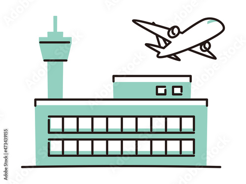 simple illustration of airport and flying plane