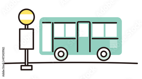 simple illustration of bus and bus stop