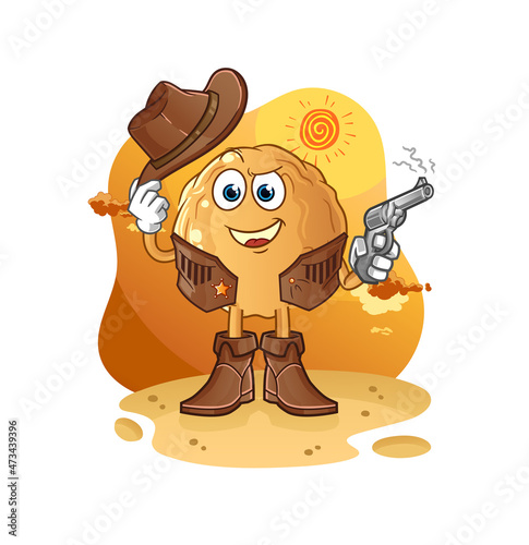 meatball cowboy with gun character vector