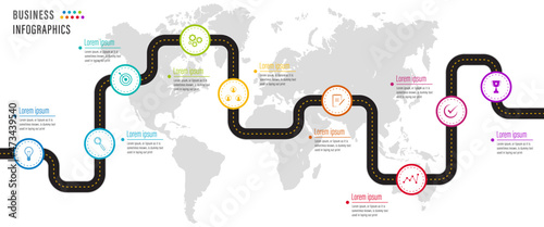 Project roadmap  timeline Infographics  9 years recap  timeframe  milestones and achievements  9 options infographics