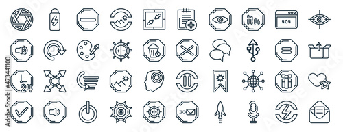 set of 40 flat user interface web icons in line style such as screen in white, nuclear cells, anatomy class skeleton, newspaper folded, corners, visual, about successful man icons for report,