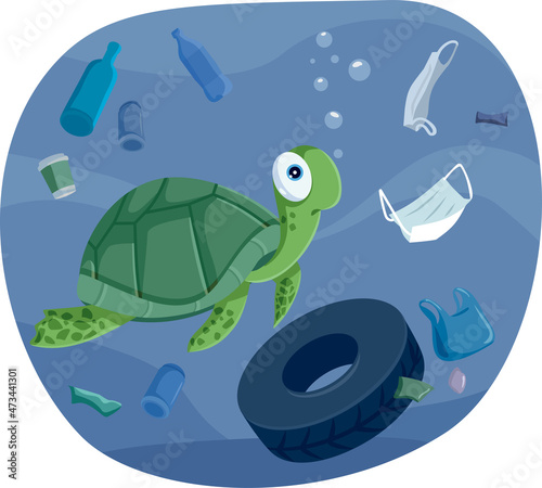 Disposable Medical Masks Pollution the Environment Vector Cartoon Illustration
