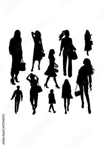 Female silhouettes. Good use for symbol, logo, mascot, icon, sign, or any design you want.