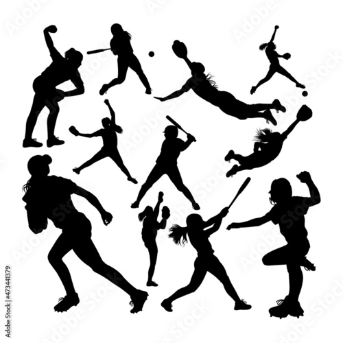 Softball athlete silhouettes. Good use for symbol, logo, mascot, icon, sign, or any design you want. photo