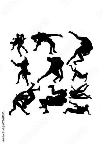 Wrestling tournament silhouettes. Good use for symbol, logo, mascot, icon, sign, or any design you want.