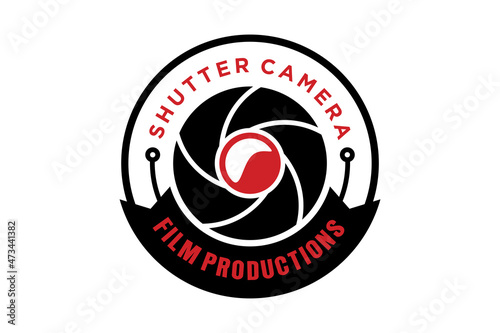 Shutter aperture camera lens with initial Letter S for photo, photography or photographer emblem badge logo design
