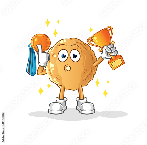 meatball winner with trophie. cartoon character