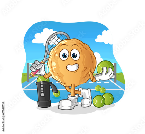 meatball plays tennis illustration. character vector
