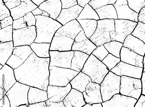 The texture of dry cracked earth. The structure of the cracking soil. Black and white vector illustration.
