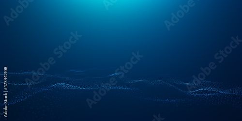 Abstract digital technology concept background. Beautiful motion waving dots particular texture with defocused background. cyber technology background. 3d illustration