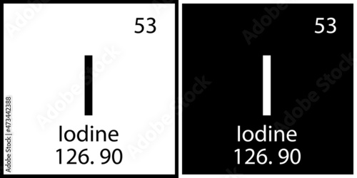 Iodine chemical symbol. Black and white squares. Periodic table. Education process. Vector illustration. Stock image.