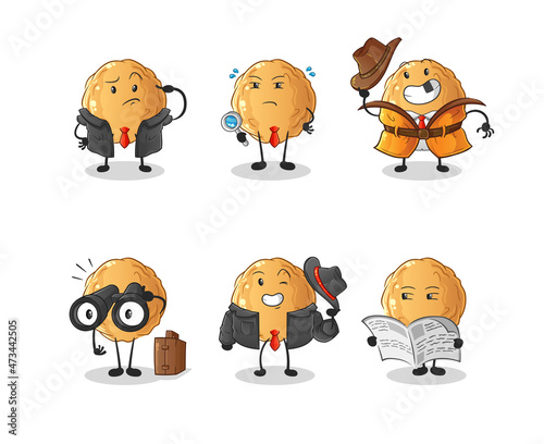 meatball detective group character. cartoon mascot vector