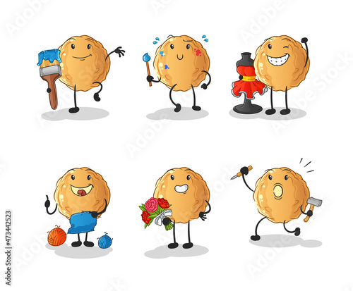 meatball artist group character. cartoon mascot vector