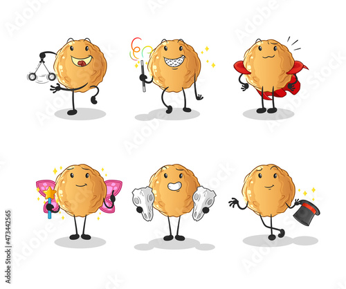 meatball magic group character. cartoon mascot vector