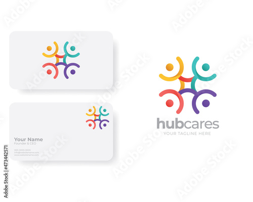 Community People Care logo with Business Card Template in flat design