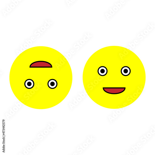 Happy emoji. Message button. Communication background. Yellow icon. Emotion face. Vector illustration. Stock image.