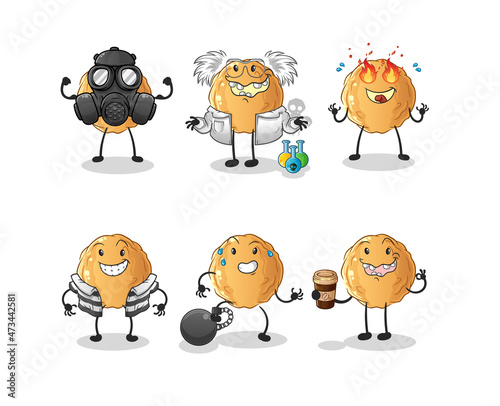 meatball villain group character. cartoon mascot vector