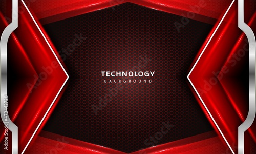 3D Overlap layers effect with red color light decoration. modern technology design template.