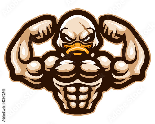 Cartoon duck mascot with muscle body #473442761