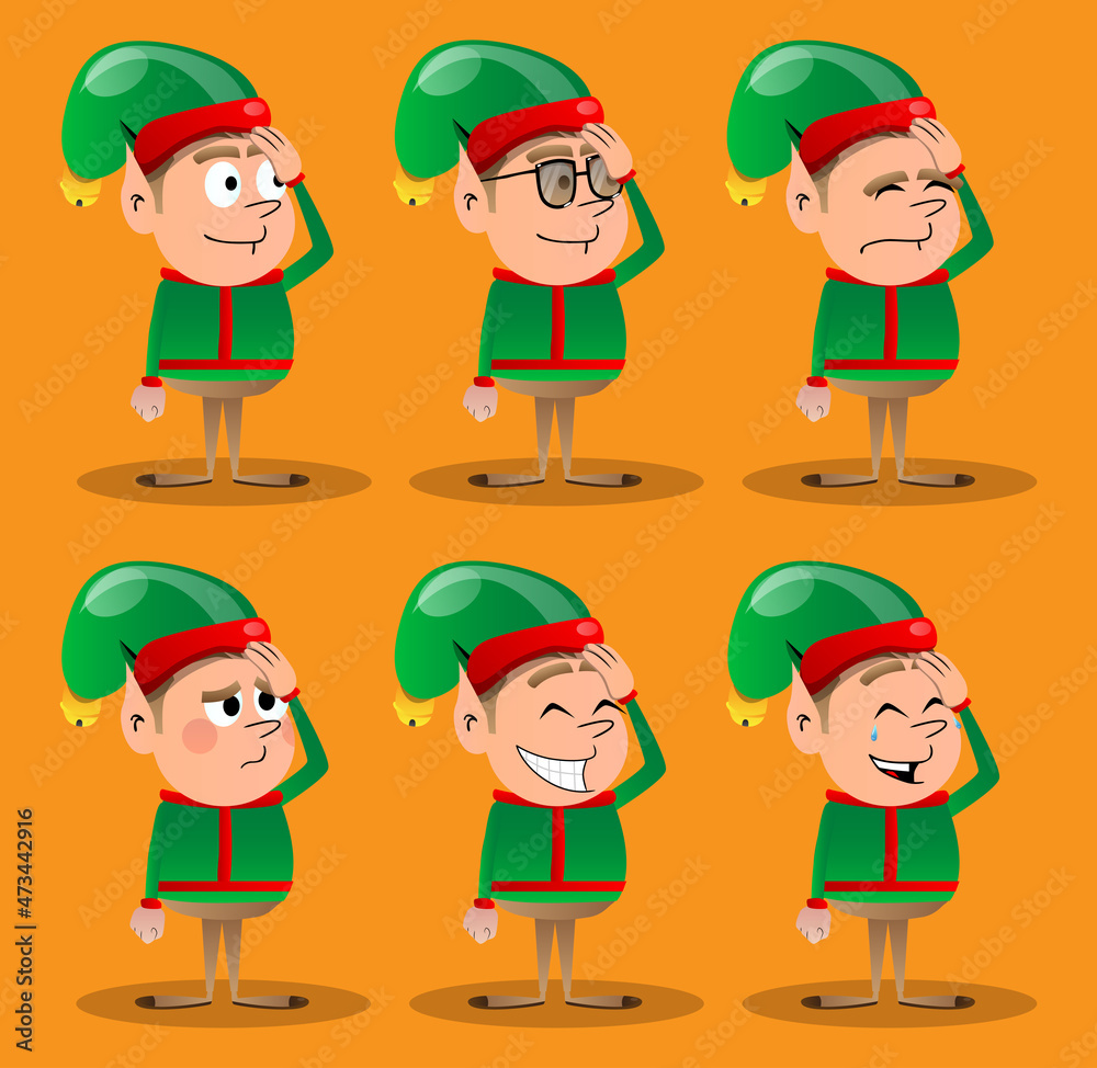 Christmas Elf placing hand on head. Vector cartoon character illustration of Santa Claus's little worker, helper. Christmas Elf placing hand on head. Vector cartoon character illustration of Santa Claus's little worker, helper.