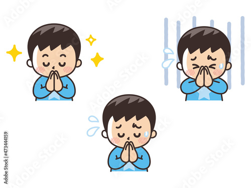 手を合わせる男の子　合掌　いただきます　ごめんなさい