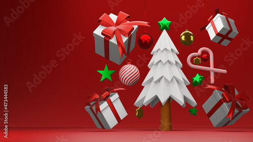 3D snow Christmas tree decoration background