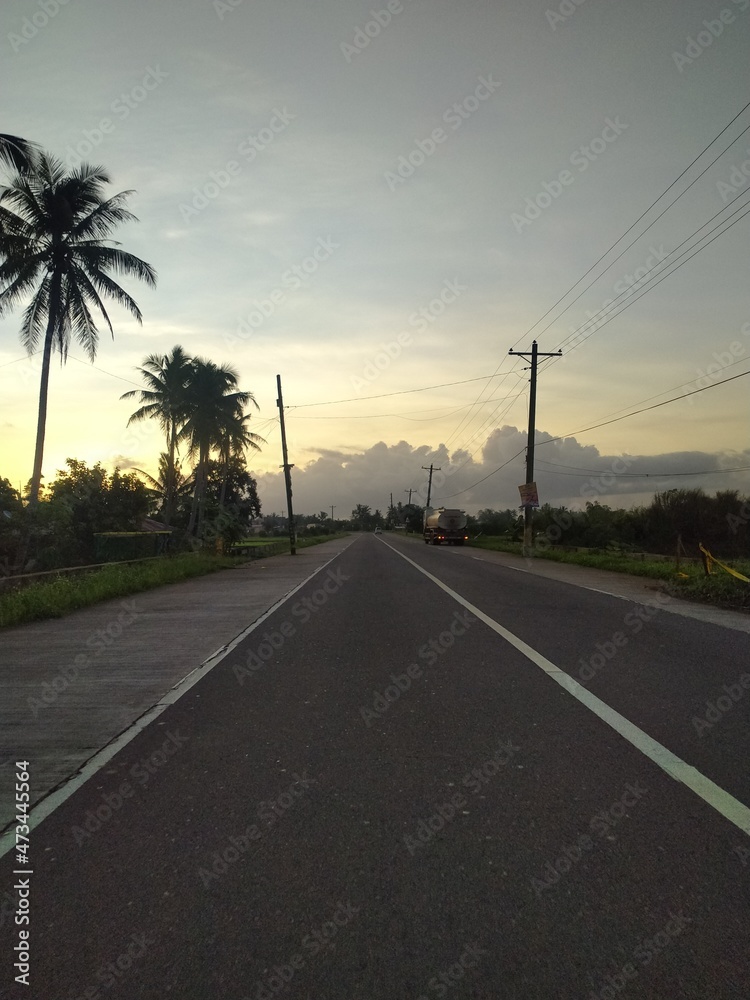 sunset on the road
