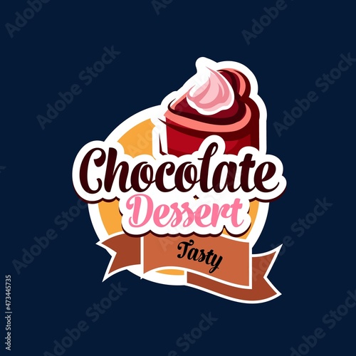 Chocolate dessert icon of cake or cream pie, sweets and food pastry, vector. Chocolate cocoa cake with molten caramel fondant, bakery or cafeteria pastry shop sign with sweet tiramisu or brownie