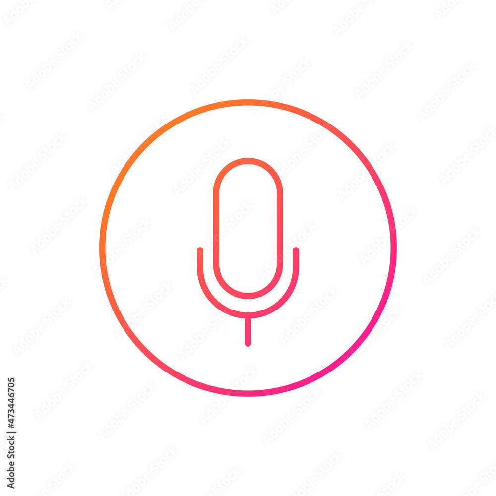 Microphone thin line icon, voice assistant and control sign isolated. Vector hi tech ai artificial intelligence speech recognition technology. Music and speech activation, sound on or off symbol Microphone thin line icon, voice assistant and control sign isolated. Vector hi tech ai artificial intelligence speech recognition technology. Music and speech activation, sound on or off symbol