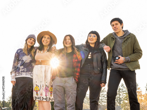 Young Indigenous friends hanging out outdoors