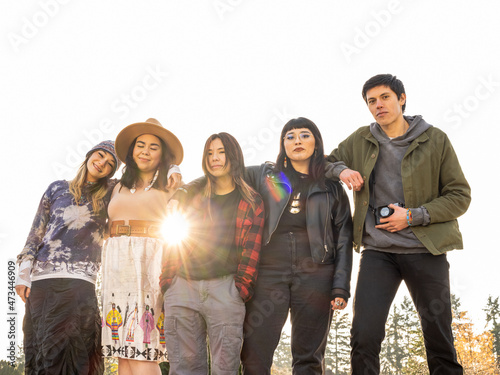 Young Indigenous friends hanging out outdoors