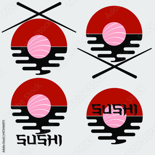abstract minimal asian food logo with chopsticks and sushi