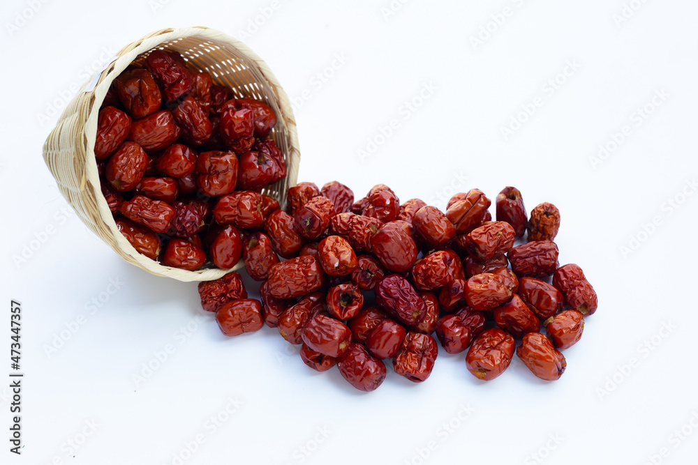 Dried Chinese jujubes on white background. Dried Chinese jujubes on white background.