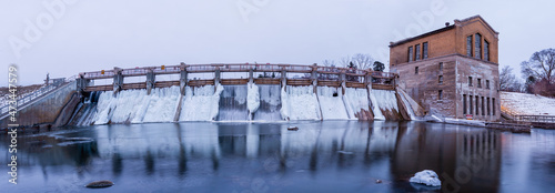 Barton dam in winter - Ann Arbor - Michigan - USA photo