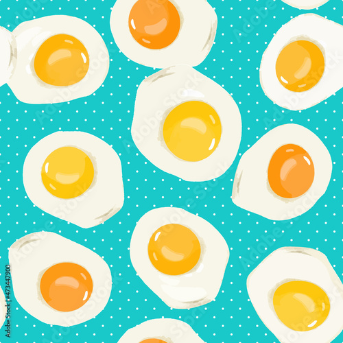 Seamless pattern illustration of fried egg (vector)