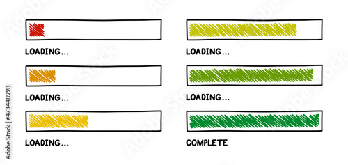 Progress loading bar. Infographics design element with status of completion. Hand drawn vector illustration isolated in white background