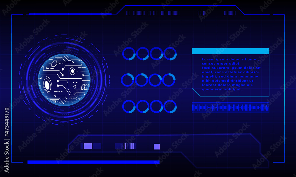 Futuristic abstract technology background. Icon symbol circuit. Vector and illustration. Sci-fi futuristic HUD lock dashboard display virtual reality technology screen background.