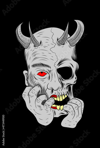 Human skull with devil vector illustration