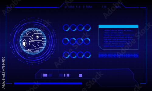 Futuristic abstract technology background. Icon symbol circuit. Vector and illustration. Sci-fi futuristic HUD lock dashboard display virtual reality technology screen background. © PTC_KICKCAT