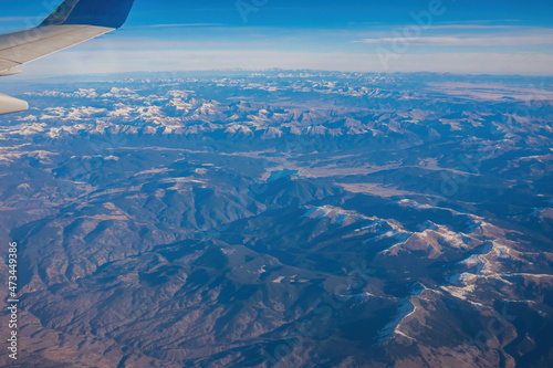 Aerial view of some snowy mountain around Colorado