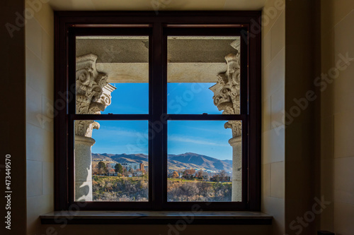 Beautiful landscape saw from a window of Utah State Capitol